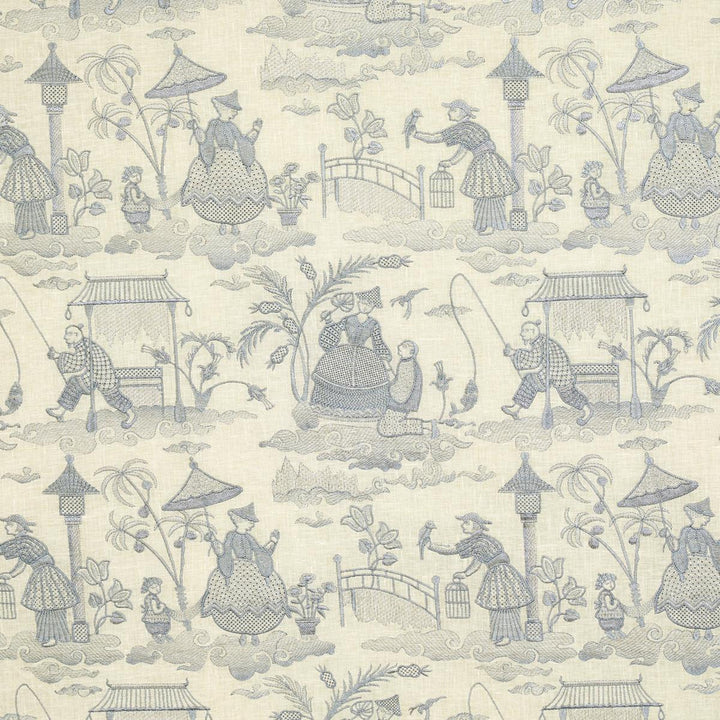 Bassano Embroidered Toile Delft 66600 by Schumacher Designer Fabric Palazzo 17.0" - Swanky Fabrics -