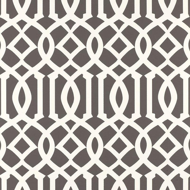 Imperial Trellis Charcoal 5003361 by Schumacher Designer Wallpaper Print Happy 6.75" - Swanky Fabrics -