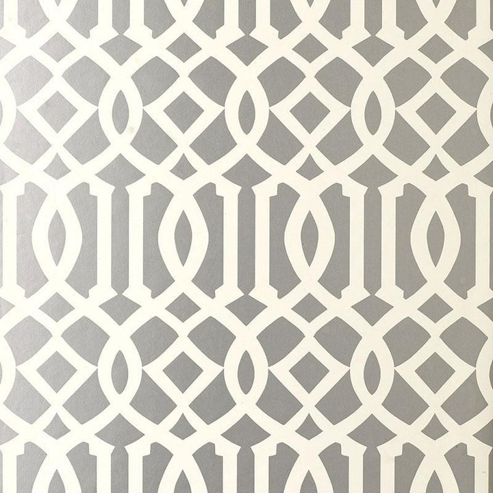 Imperial Trellis Silver 5003362 by Schumacher Designer Wallpaper Print Happy 6.75" - Swanky Fabrics -