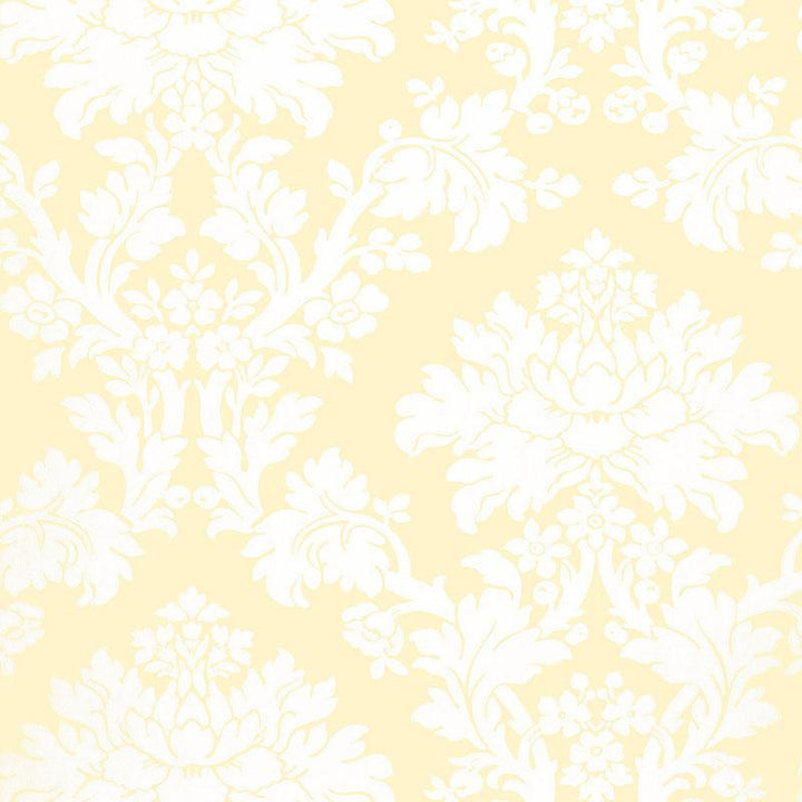 Tierni Damask Buttercup 5004461 by Schumacher Designer Wallpaper Greenhouse 13.5" - Swanky Fabrics -