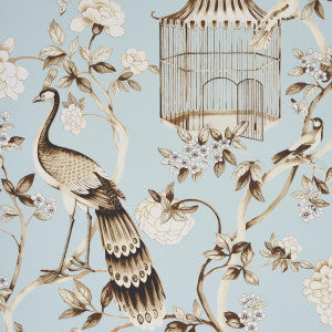 Oiseaux Et Fleurs Mineral 5004080 by Schumacher Designer Wallpaper