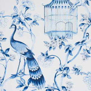 Oiseaux Et Fleurs Porcelain 5004081 by Schumacher Designer Wallpaper