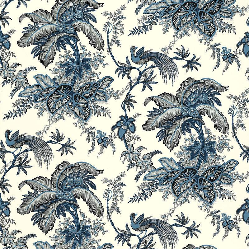 Coconut Grove Lapis 5004050 by Schumacher Designer Wallpaper Classic Prints 13.5" - Swanky Fabrics -