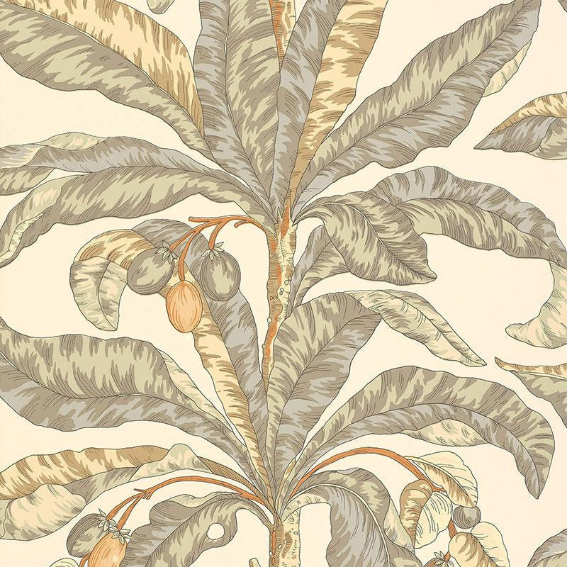Blair House Palm Vanilla & Aqua 5004060 by Schumacher Designer Wallpaper Tropicana 27.0" - Swanky Fabrics -