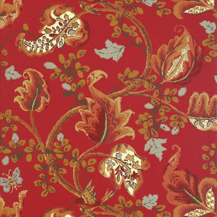 Fox Hollow Tomato And Brass 5004102 by Schumacher Designer Wallpaper Perennial Favorites 27.0" - Swanky Fabrics -