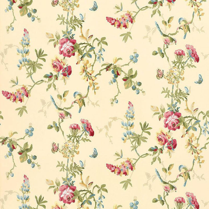 Chickadee Floral Vanilla 5004361 by Schumacher Designer Wallpaper Greenhouse 27.0" - Swanky Fabrics -