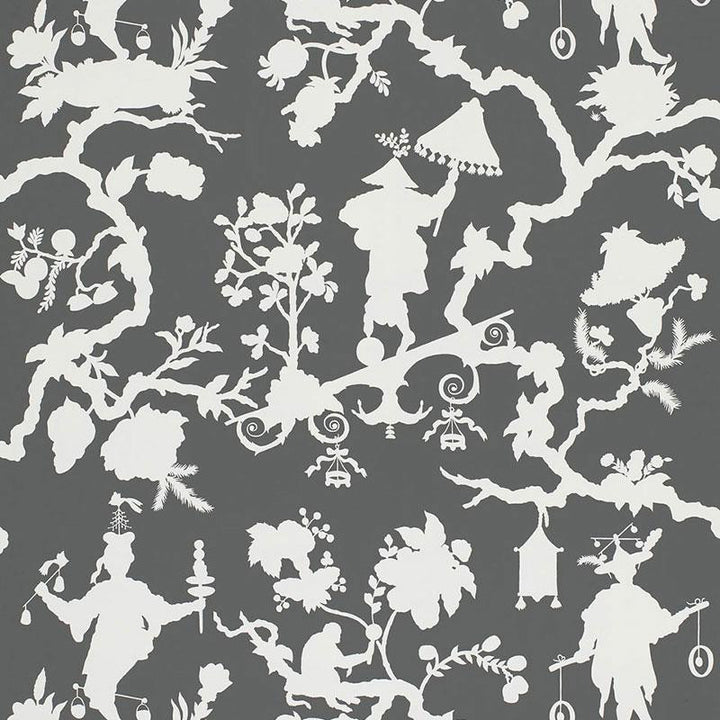 Shantung Silhouette Print Smoke 5005151 by Schumacher Designer Wallpaper Exuberant Prints 27.0" - Swanky Fabrics -