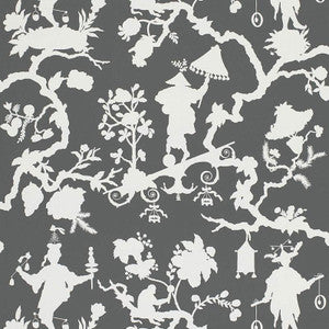 Shantung Silhouette Print Smoke 5005151 by Schumacher Designer Wallpaper