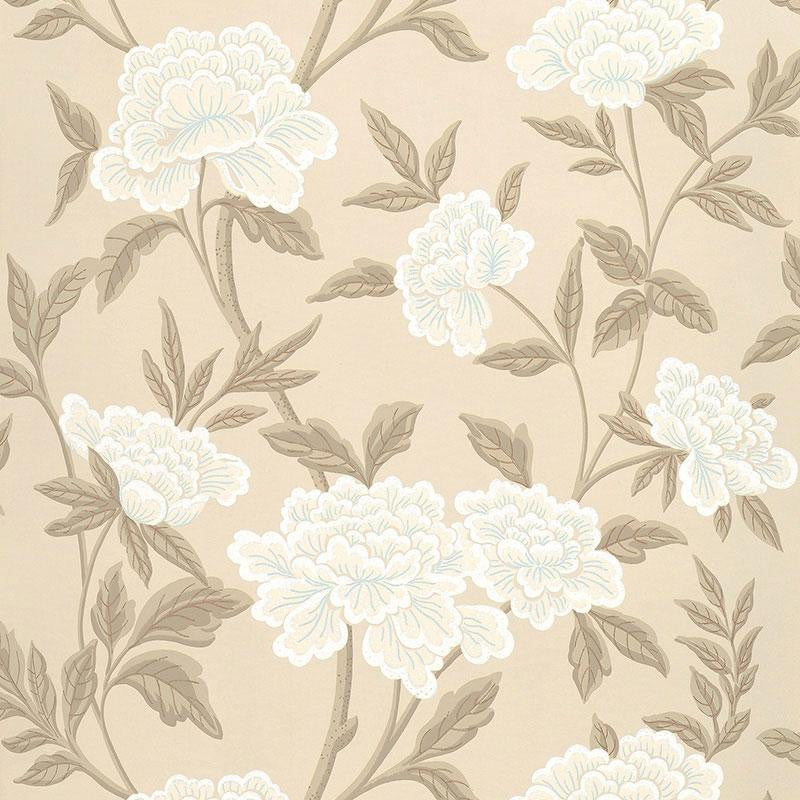Whitney Floral Taupe 5004383 by Schumacher Designer Wallpaper Greenhouse 27.0" - Swanky Fabrics -