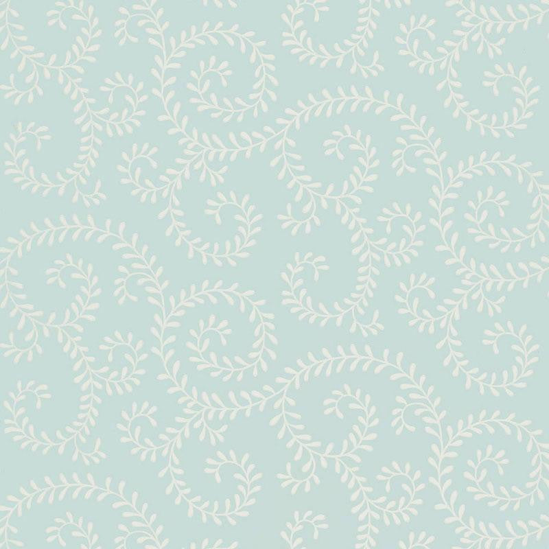 Leafy Scroll Sky 5005092 by Schumacher Designer Wallpaper Simply Charming 13.5" - Swanky Fabrics -