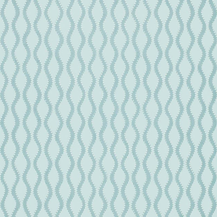 Ribbon Wave Aqua 5005162 by Schumacher Designer Wallpaper Simply Charming 2.0" - Swanky Fabrics -
