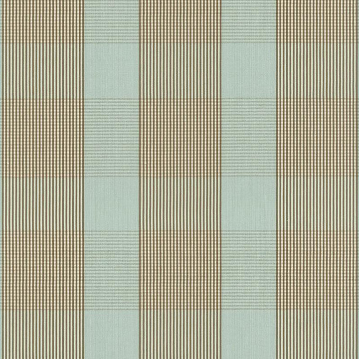 Avon Gingham Plaid Mocha/Aqua 63023 by Schumacher Designer Fabric Calypso 6.75" - Swanky Fabrics -