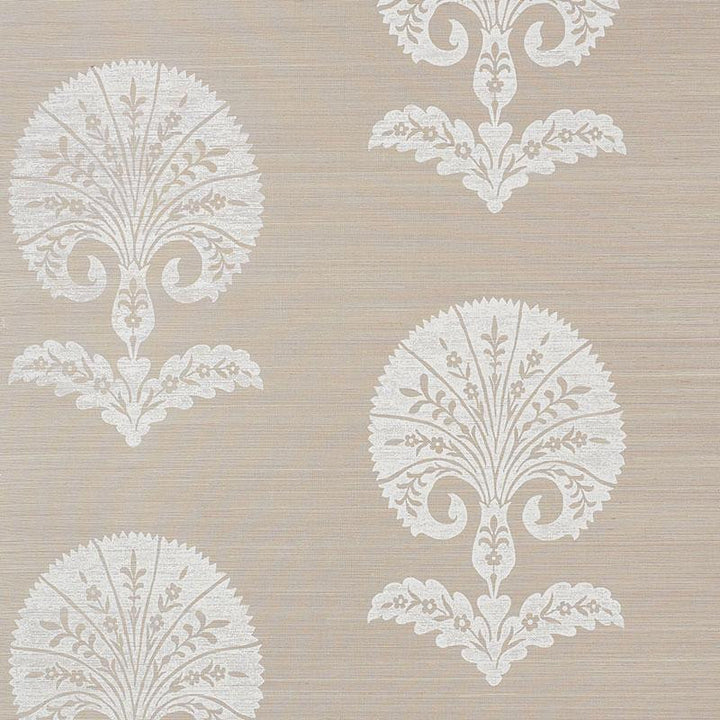 Ottoman Flower Sisal Fog 5008210 by Schumacher Designer Wallpaper Shangri-La 33.5" - Swanky Fabrics -