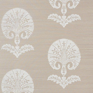 Ottoman Flower Sisal Fog 5008210 by Schumacher Designer Wallpaper