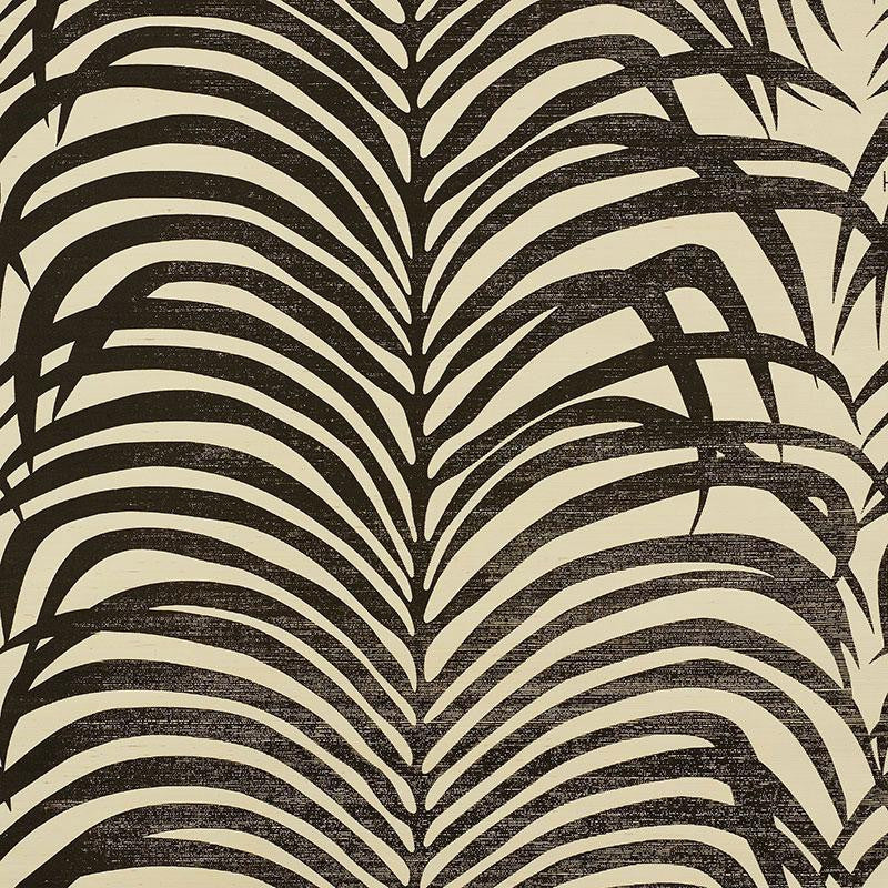 Zebra Palm Sisal Black On Ivory 5008222 by Schumacher Designer Wallpaper Shangri-La 33.5" - Swanky Fabrics -