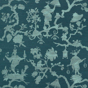Shantung Silhouette Sisal Peacock 5008253 by Schumacher Designer Wallpaper
