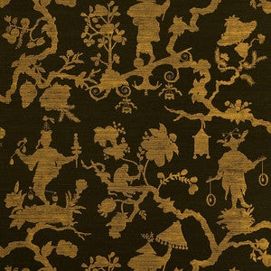 Shantung Silhouette Sisal Gold On Jet 5008254 by Schumacher Designer Wallpaper