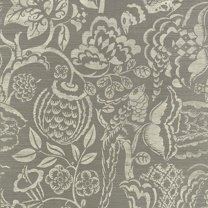 Uccello Sisal Grey 5008263 by Schumacher Designer Wallpaper Shangri-La 34.0" - Swanky Fabrics -