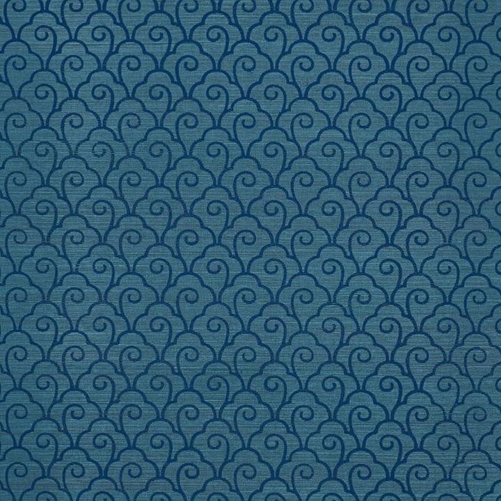Scallop Filigree Sisal Lapis On Peacock 5008300 by Schumacher Designer Wallpaper Shangri-La 3.75" - Swanky Fabrics -
