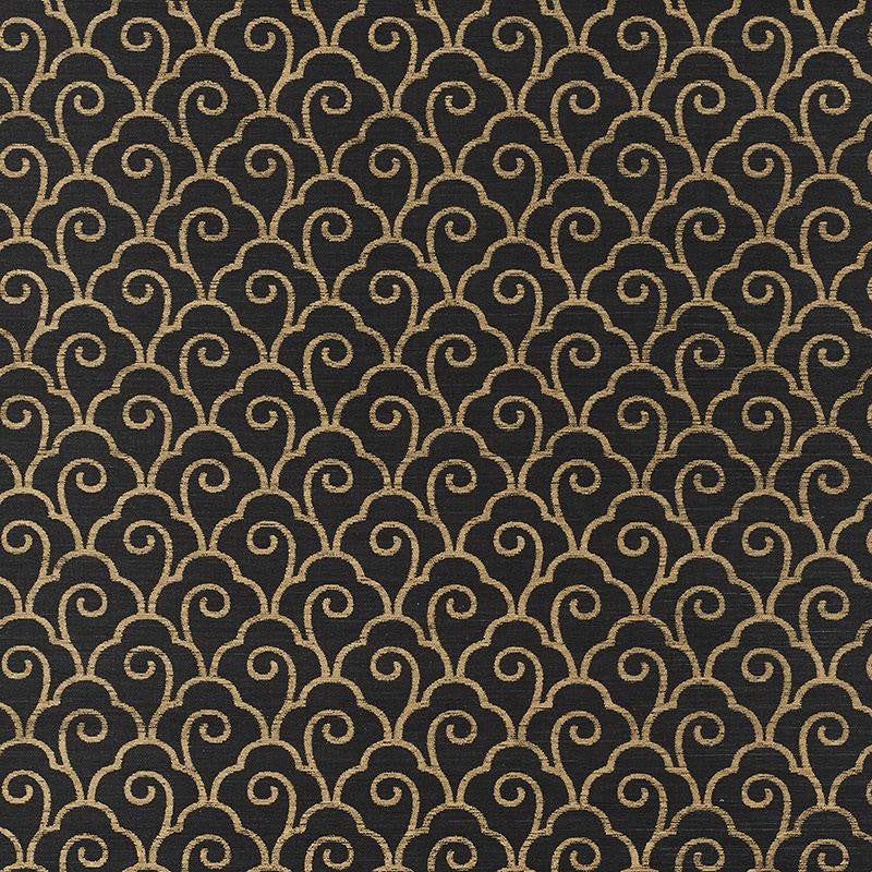 Scallop Filigree Sisal Gold On Jet 5008301 by Schumacher Designer Wallpaper Shangri-La 3.75" - Swanky Fabrics -