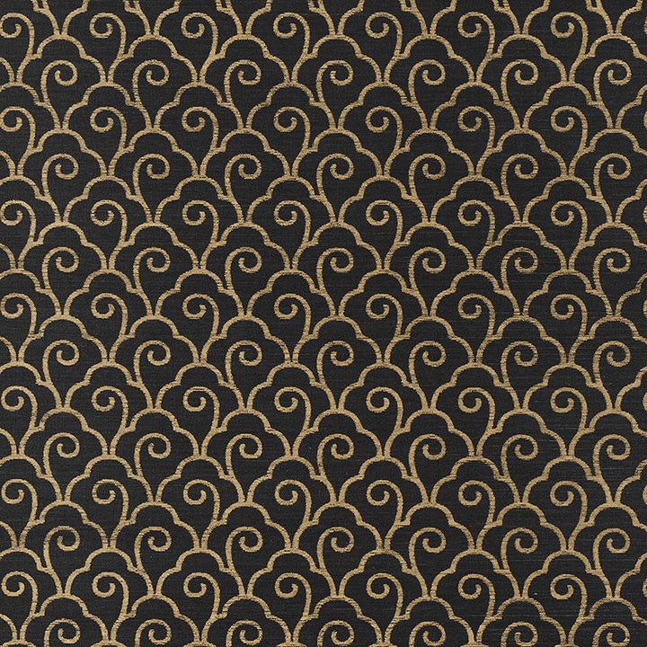 Scallop Filigree Sisal Gold On Jet 5008301 by Schumacher Designer Wallpaper Shangri-La 3.75" - Swanky Fabrics -