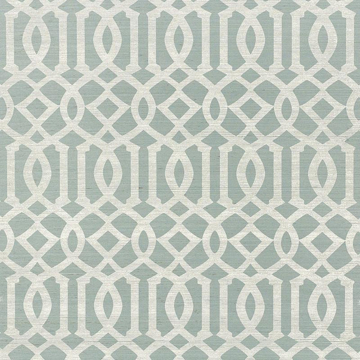 Imperial Trellis Sisal Sky 5008352 by Schumacher Designer Wallpaper Shangri-La 6.75" - Swanky Fabrics -