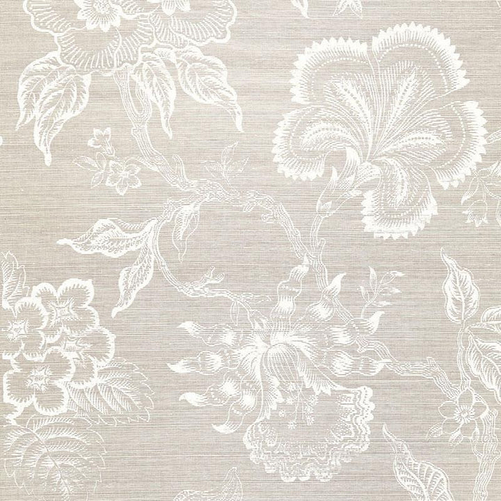 Hothouse Flowers Sisal Fog & Chalk 5006090 by Schumacher Designer Wallpaper Celerie Kemble 27.0" - Swanky Fabrics -