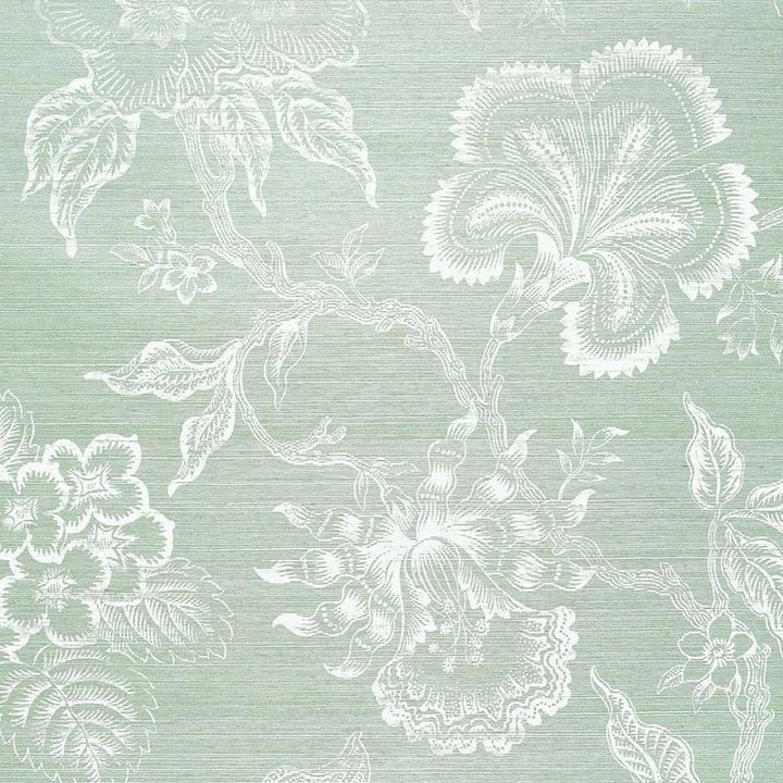 Hothouse Flowers Sisal Seaglass & Chalk 5006092 by Schumacher Designer Wallpaper Celerie Kemble 27.0" - Swanky Fabrics -