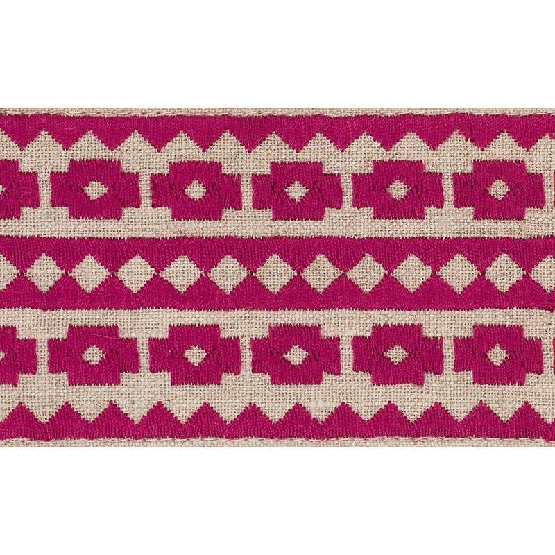 Talitha Tape Fuchsia On Natural 70648 by Schumacher Designer Trim Couture Trims - Swanky Fabrics -