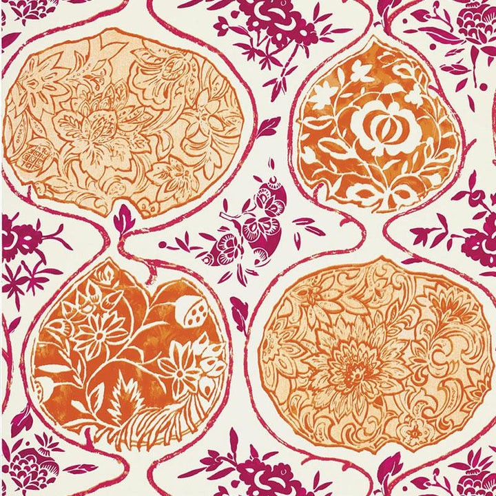 Katsugi Tangerine & Berry 5006962 by Schumacher Designer Wallpaper Exuberant Prints 27.0" - Swanky Fabrics -