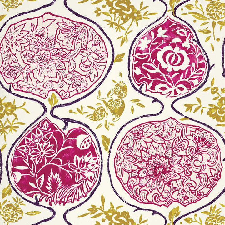 Katsugi Fuchsia & Chartreuse 5006963 by Schumacher Designer Wallpaper Exuberant Prints 27.0" - Swanky Fabrics -