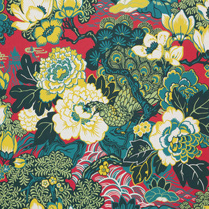 Shanghai Peacock Cerise 5006990 by Schumacher Designer Wallpaper