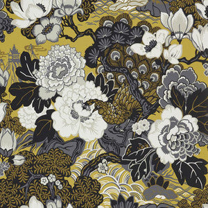 Shanghai Peacock Brass 5006991 by Schumacher Designer Wallpaper
