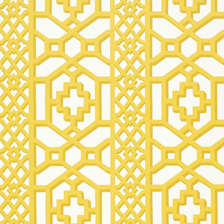 Zanzibar Trellis Canary 5006940 by Schumacher Designer Wallpaper Print Happy 13.5" - Swanky Fabrics -