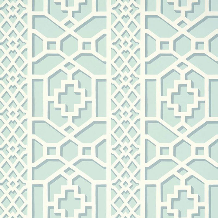 Zanzibar Trellis Winter Mint 5006942 by Schumacher Designer Wallpaper Print Happy 13.5" - Swanky Fabrics -