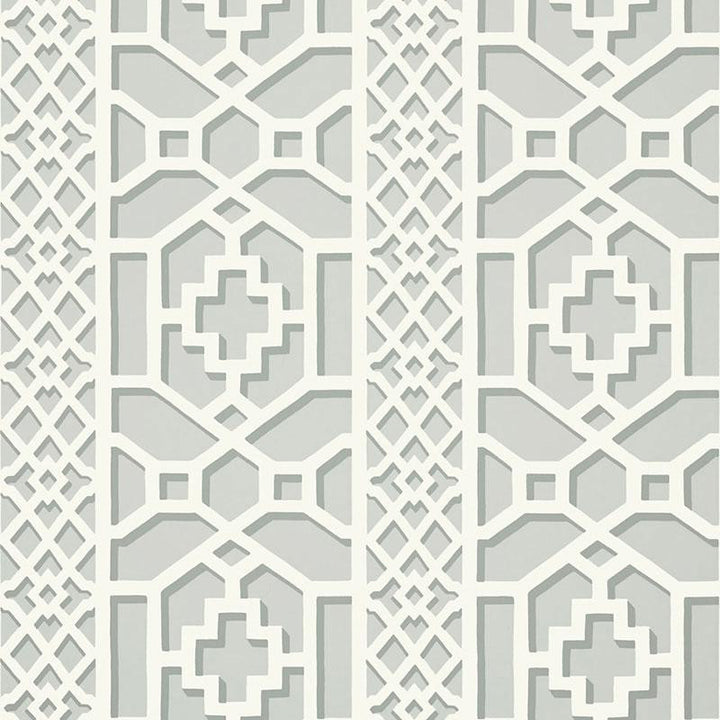 Zanzibar Trellis Cloud 5006943 by Schumacher Designer Wallpaper Print Happy 13.5" - Swanky Fabrics -