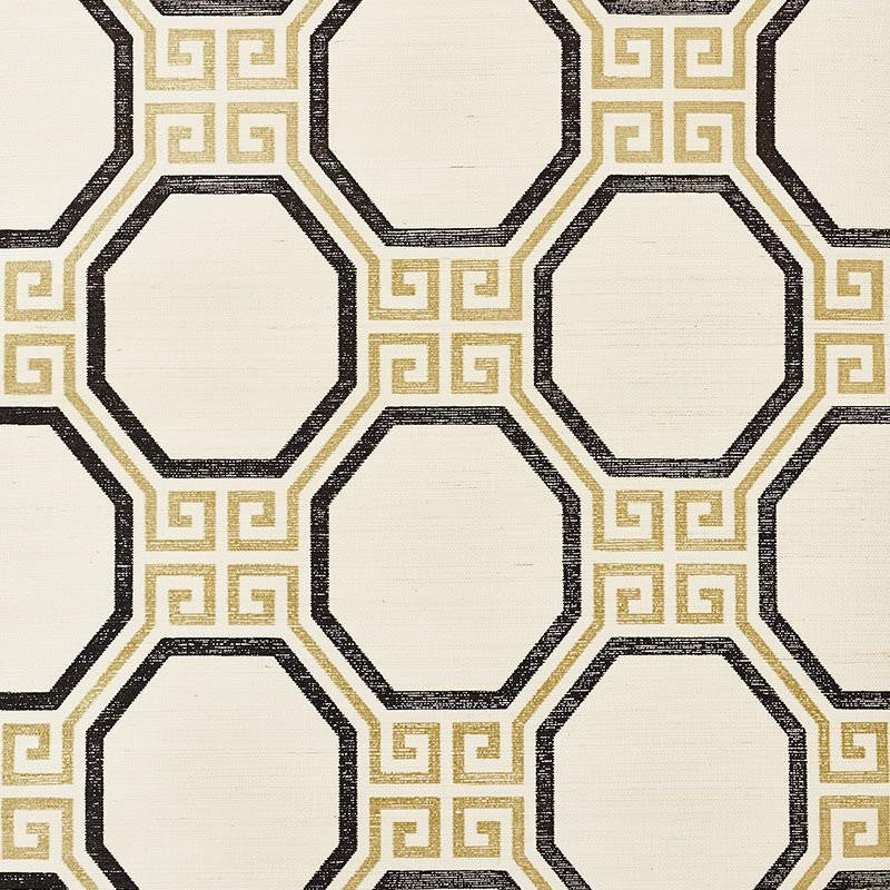 Octavia Sisal Gold & Jet 5008930 by Schumacher Designer Wallpaper Orient Express 11.25" - Swanky Fabrics -