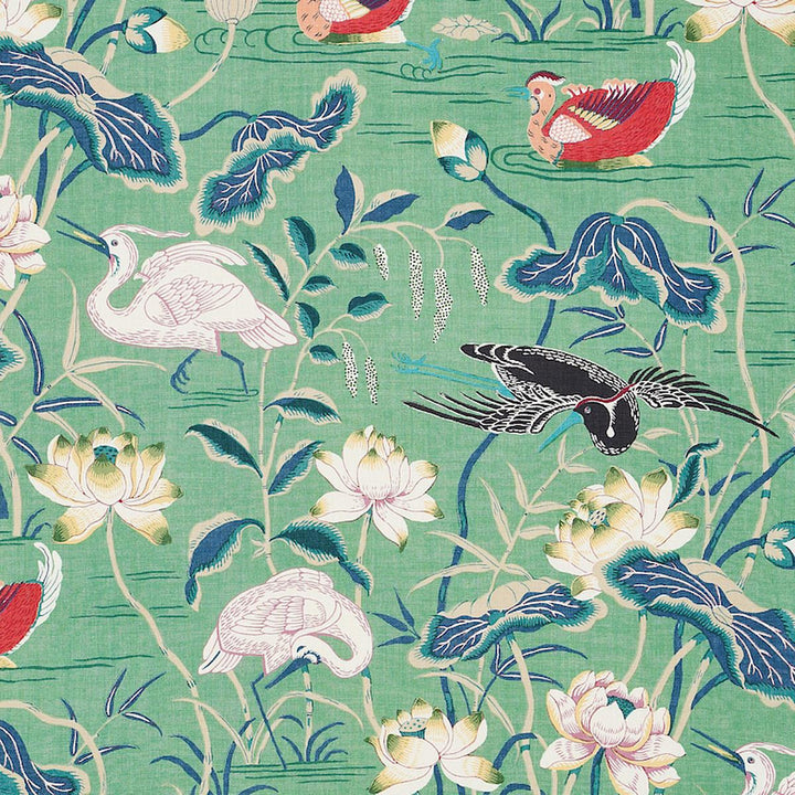 Lotus Garden Jade 172935 by Schumacher Designer Fabric Schumacher Classics 27.0" - Swanky Fabrics -