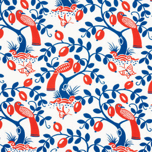 Olive Tree Blue & Red 177471 by Schumacher Designer Fabric