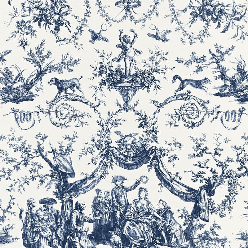 Le Couronnement De La Rosiere Bleu 175271 by Schumacher Designer Fabric Classic Prints 33.0" - Swanky Fabrics -
