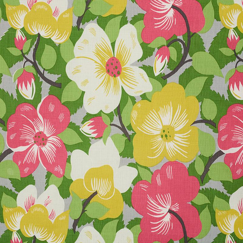 Magnolias Poppy & Yellow 177561 by Schumacher Designer Fabric Fashion Forward 21.75" - Swanky Fabrics -