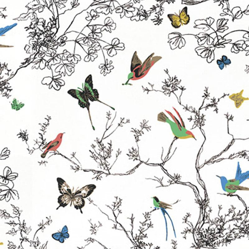 Birds & Butterflies Multi On White 174760 by Schumacher Designer Fabric Exuberant Prints 27.0" - Swanky Fabrics -