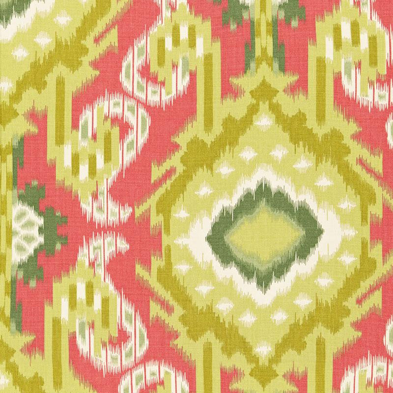 Kiribati Ikat Print Coral 174980 by Schumacher Designer Fabric Ottoman Chic 18.0" - Swanky Fabrics -
