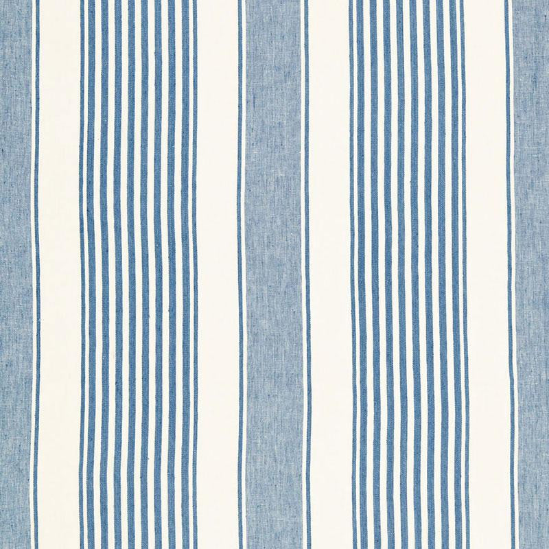 Summerville Linen Stripe Ocean 66090 by Schumacher Designer Fabric Sea Island Stripe 13.5" - Swanky Fabrics -
