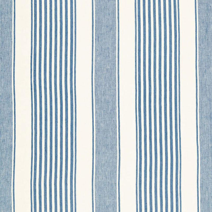 Summerville Linen Stripe Ocean 66090 by Schumacher Designer Fabric Sea Island Stripe 13.5" - Swanky Fabrics -