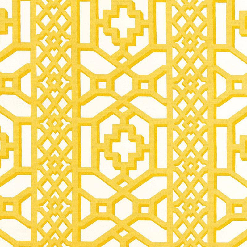 Zanzibar Trellis Chintz Canary 175730 by Schumacher Designer Fabric 125Th Anniversary 13.5" - Swanky Fabrics -