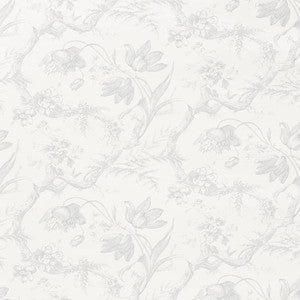 Toile De Fleurs Grisaille 5009120 by Schumacher Designer Wallpaper