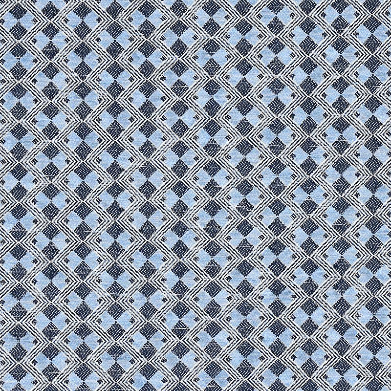 Huxley Tile Blue 69872 by Schumacher Designer Fabric Essentials: Small Scale Upholstery Fabrics 1.62" - Swanky Fabrics -