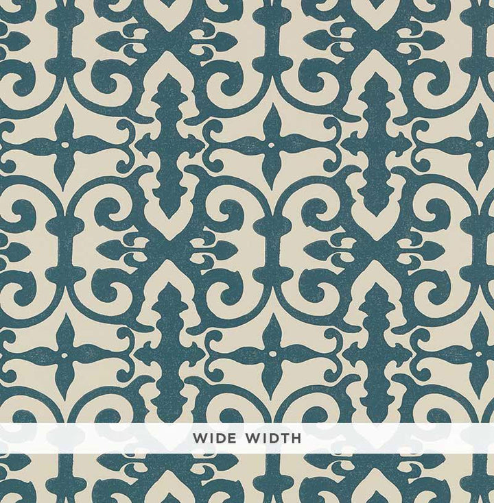 Ferne Park Peacock Blue 5008045 by Schumacher Designer Wallpaper Veere Grenney 10.25" - Swanky Fabrics -