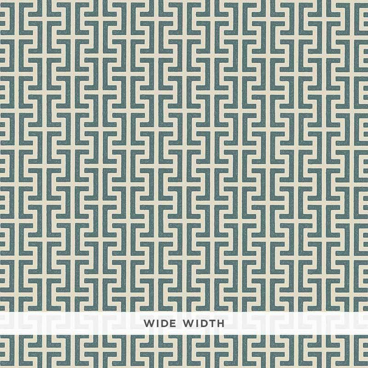 Temple Peacock Blue 5008055 by Schumacher Designer Wallpaper Veere Grenney 4.5" - Swanky Fabrics -